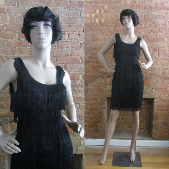 1980s black fringe cocktail dress | 80's Does 50's