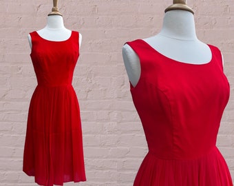 1960s tomato red chiffon dress • 50's 60's mid century
