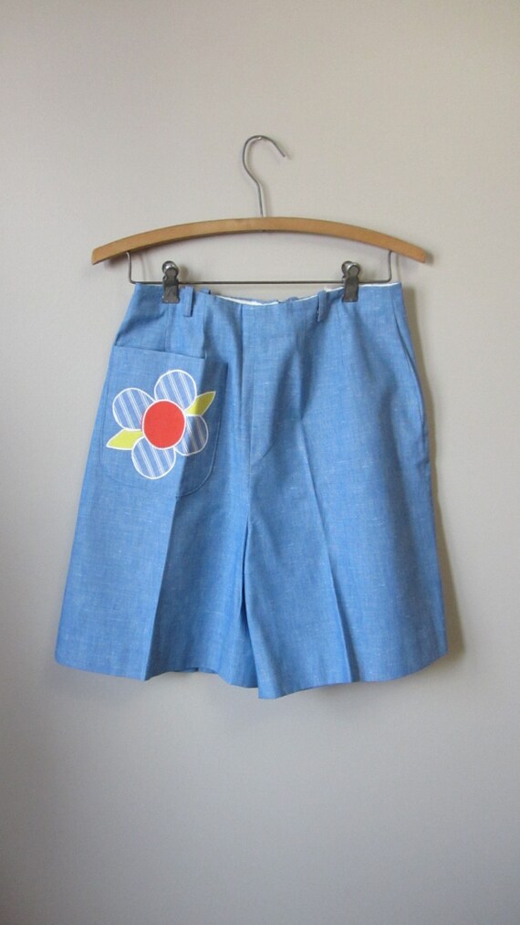 1960s flower patch chambray shorts | 60's Mid Cen… - image 2