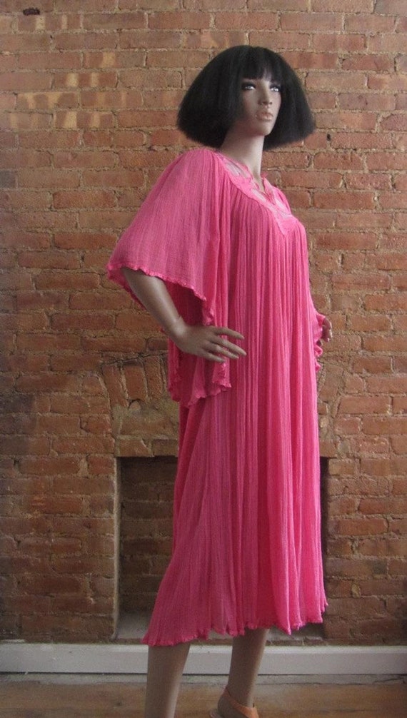 1970s rose pink boho cotton gauze dress - image 4