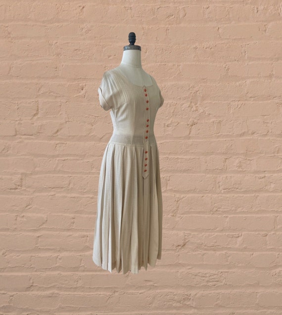 1950s cream summer dress • 40's 50's mid century - image 3