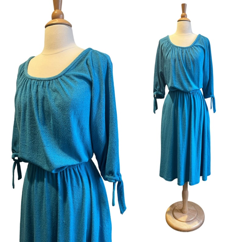 1970s aqua blue terrycloth dress image 1