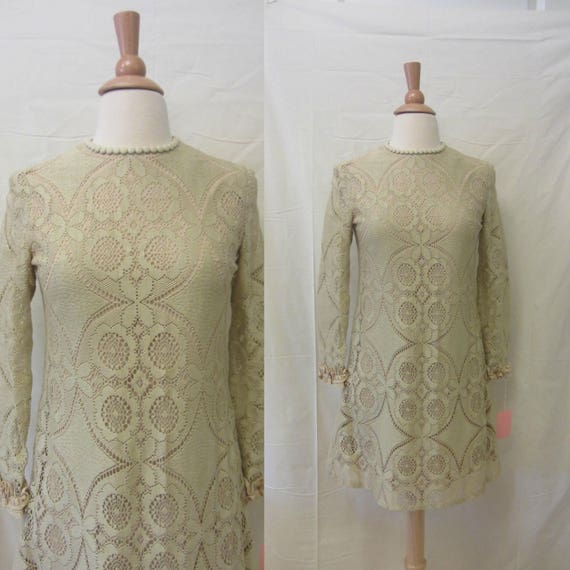 1960s lace mini dress | 60's mod boho - image 1