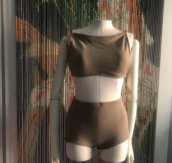 1960s Jantzen taupe bikini - 60s 2pc Mod Bathing