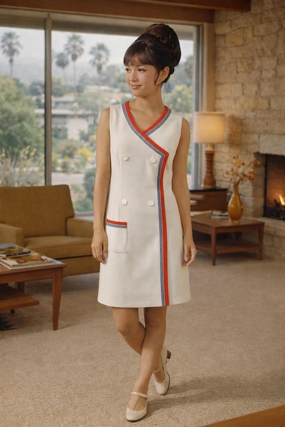 italian knit dresses 1960s Cream Dress | 60's Mid Century Mod P26444K156