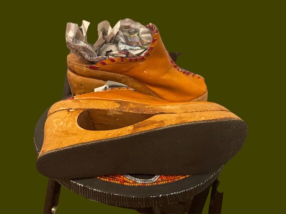 1970s sculptural platform mules | 70's boho hippie - image 7