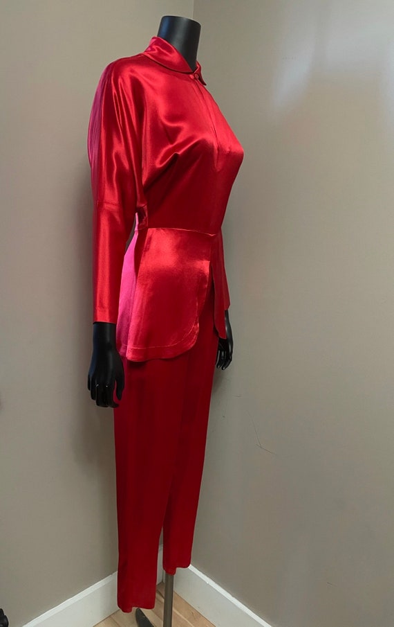 1980s Norma Kamali lipstick red jumpsuit - image 3