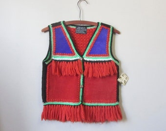 1970s suede & fringe knit vest | 70's boho hippie