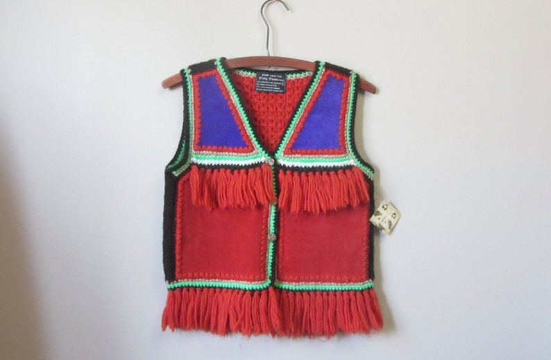 Chaleco de punto de ante y flecos de la década de 1970 / boho hippie de los 70 imagen 1