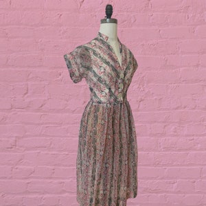 1950s voile semi sheer floral print dress 40's 50's mid century image 4