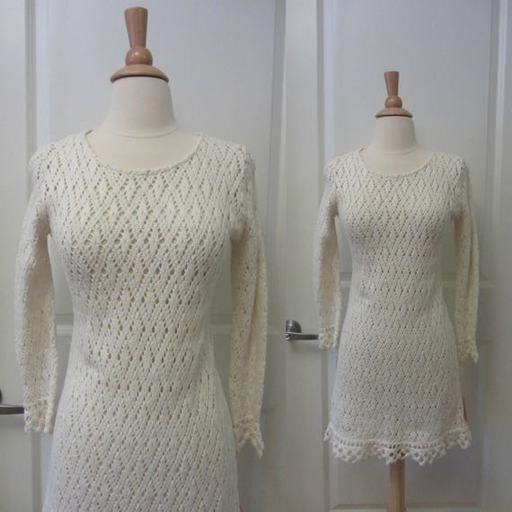 1970s crochet mini dress | 70's boho hippie - image 1