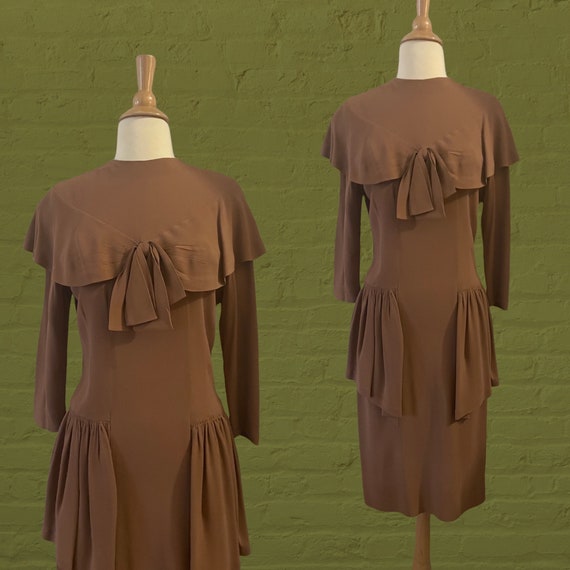 1940s cocoa brown rayon dress • 40's Junior Guild… - image 1