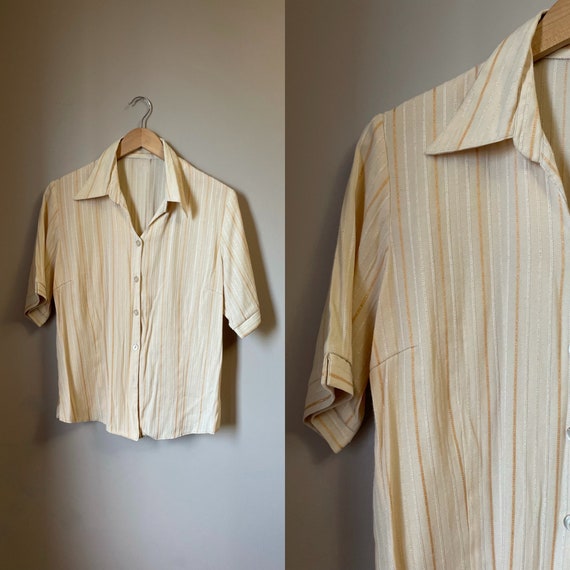 1950s metallic striped cotton shirt - image 1