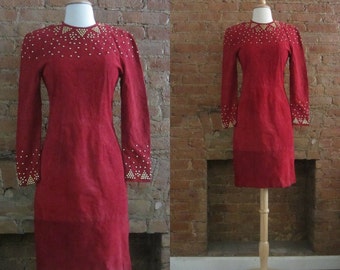 1980s lipstick red suede dress | 80's 90's High Fashion Runway Avant Garde