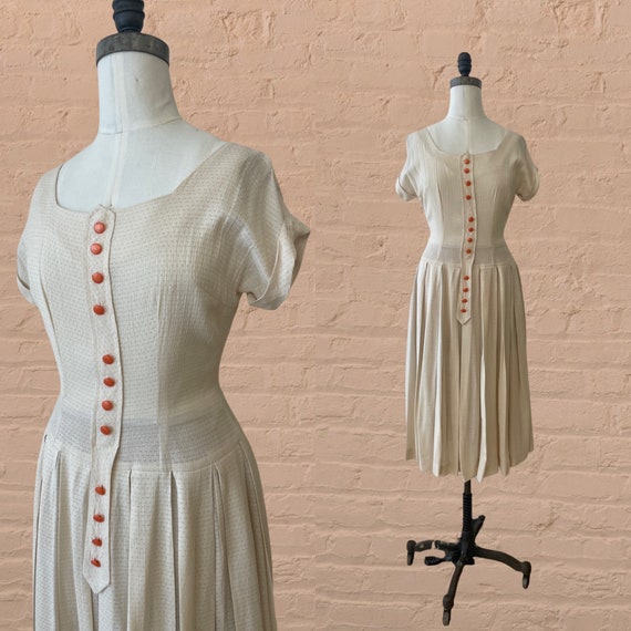 1950s cream summer dress • 40's 50's mid century - image 1