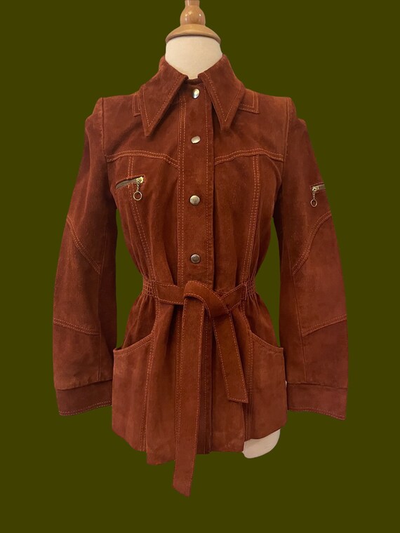 1970s rust suede jacket | 60s 70s boho hippie - image 2