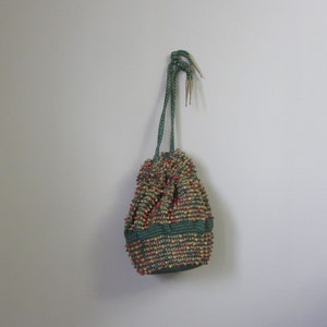 1940s crochet & beaded handbag | 40&#39;s drawstring pouch WWII Souvenir