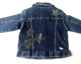Size 3T- Adorable Girls Denim Jacket with Metallic Stars