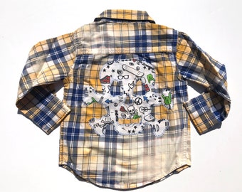 Size 2 - Boys Upcycled Flannel with Skull Sewn on Back