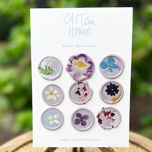 Set di sigilli di fiori di cera lilla misti, sigillo di cera per inviti di nozze, sigilli di cera di fiori, sigilli di cera busta, sigillo di cera floreale
