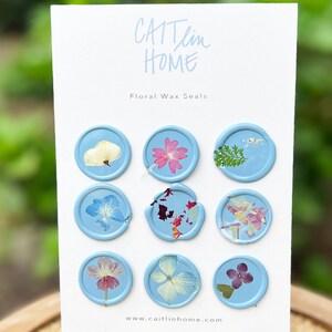 Ensemble de cachets de fleurs en cire bleu poussiéreux, cachet de cire de faire-part de mariage, cachets de cire de fleurs, cachets de cire d'enveloppe, cachet de cire floral