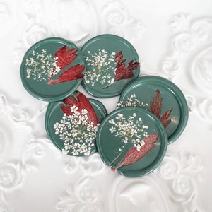 Paquet de 10 | Dentelle de la reine Anne en cire verte autocollante, cachet de cire pour cartes de vœux, cachets de cire d'enveloppe, cachet de cire floral