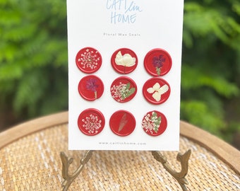 Holiday Red Wax Seals Pressed Flowers Mixed Set, Mixed Wax Seal Set, Holiday wax seal, flower wax seals, Christmas Wax Seals