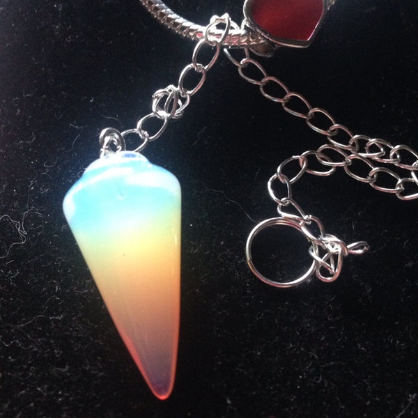 Opalite or Sea Opal Pendulums silver chain Mystical  inspirational  Meditation  Mythical  Rainbow  Moonstone Charka Stone of Eternity