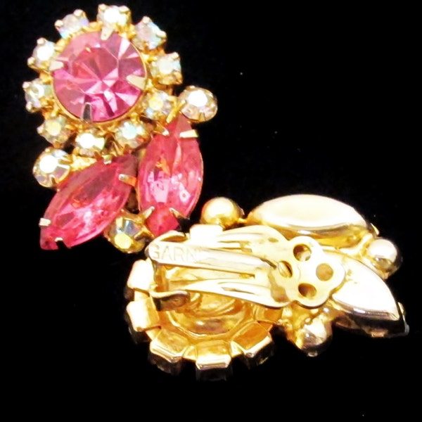 Vintage Flower Earrings Pink 50's-'60's Garne Fucshia & AB Earrings (Rare!)