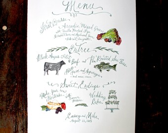 Made to Order - Custom Menu Watercolor Illustration - Watercolor Calligraphy - Wedding Menu - Event Menu