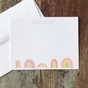 Watercolor Rainbow Notecards for Girls: Personalized Stationery Set