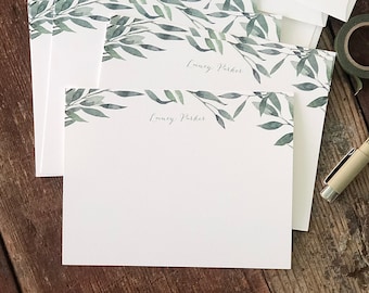 Watercolor Greenery Leaves Leafy Flat Notecards Set of 10 Personalized notecards A2