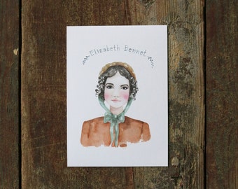 Elizabeth Bennet - Lizzy Bennet - Jane Austen Watercolor Literary Girls Pride and Prejudice - 5x7 Watercolor Print