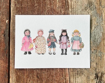 Doll Watercolor Art Print: Classic Girl Doll Sketches