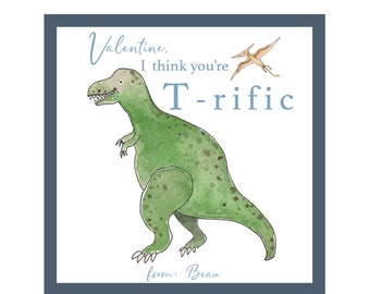 Valentines - Dinosaur - Tyrannosaurus Rex - "You're T-rific" Set of Valentines Cards or Stickers - Dinosaurs - Boy Valentines - or Unisex