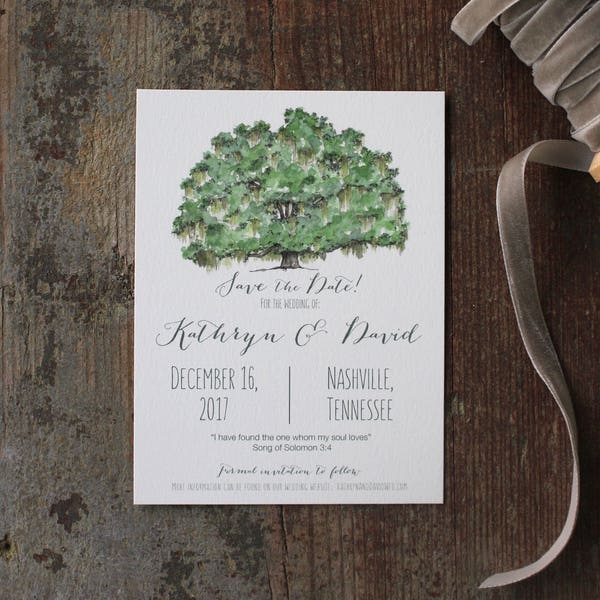 Custom Watercolor Save the Dates - Save the Date or Invitation - Watercolor Live Oak Tree - Spanish Moss - Southern Wedding