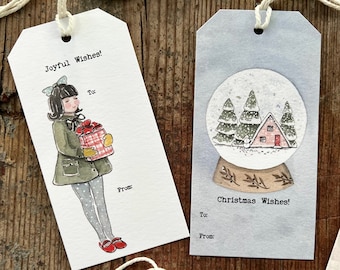 Retro Inspired Christmas Wishes Gift Tags - Pinks, Blues, Greens, Oranges, Reds, Classic Style Christmas Gift Wrap Wrapping