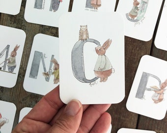Watercolor Bunny ABC Flash Cards: Gender Neutral Nursery (Digital Download)