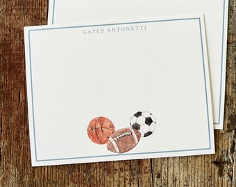 Personalized Sports Notecards: Watercolor Stationery for Boys