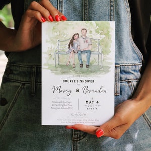 Custom Watercolor Couple Shower Invitation: Original Portrait Artwork