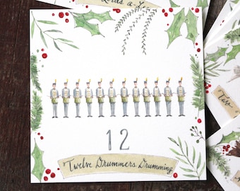 Twelve Days of Christmas Watercolor Gift Tags: Holiday Garland Cards
