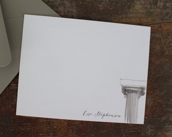 Watercolor and Ink Column Note Cards Thank You Custom Stationery - Grey Column Watercolor Notecards