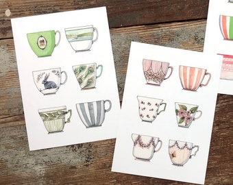 Watercolor Teacup Art Print: Tea Lover Gift (5x7)