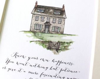 Jane Austen Barton Cottage Print 8 x 10 or 5 x 7 - Know Your Own Happiness Sense and Sensibility Quote Call It Hope Watercolor Print