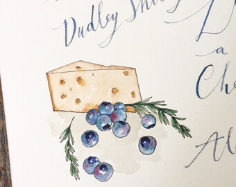 Made to Order - Custom Menu Watercolor Illustration - Watercolor Calligraphy - Wedding Menu - Illustrated Menu - Custom