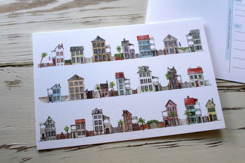 Charleston Postcard Charleston South Carolina Watercolor Postcard, Post Card Single House, Rainbow Row, Houses Card image 5