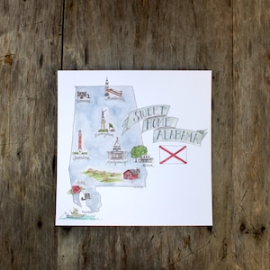 State of Alabama print 7x7 Watercolor Print