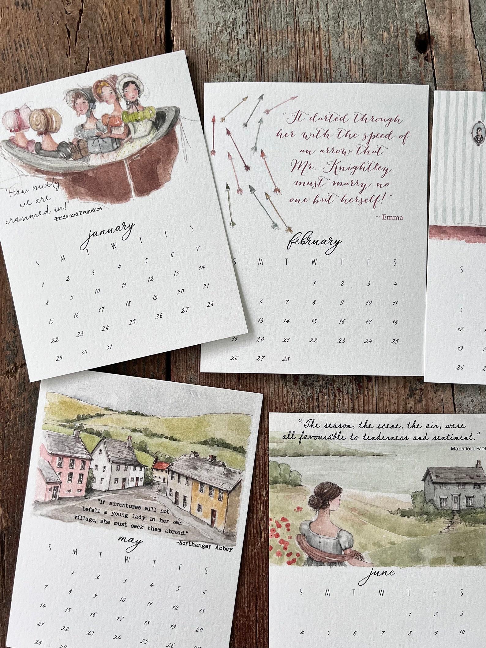 Jane Austen Calendar 2023 Watercolor Sketchbook Desk Etsy