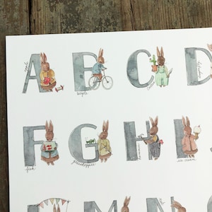 Nursery Art - ABC's - Alphabet Chart 8x10 or 11x14 Gender Neutral Nursery Decor Baby Nursery Watercolor Nursery Art Print Bunny Baby Gift
