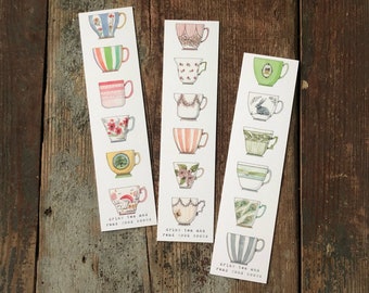 Drink Tea and Read Good Books - Watercolor Bookmarks - Teacups - Tea Cup - Tea Lovers - Book Clubs - Books - Bookmark Illustration -